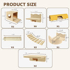 Cat Wall Furniture, 16 in 1 Cat Shelves w/Tunnel & Bridge, Beige | Wall Mounted Cats Shelf Set with Plush Fabric, Cat Climbing Wall Systems for 16 Inch Drywall, with Scratching Posts, Condos