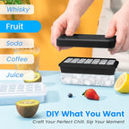 0.8“ Ice Cube Tray with Lid and Bin, PHINOX 28 Cubes Ice Trays for Freezer, Ice Cube Trays for Freezer with 1 tray, Container, Lid & Ice Scoop, BPA Free, Black(28Cubes/Tier)