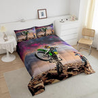 Dirt Bike Comforter Set for Boys Bedroom Motocross Rider Extreme Sports Duvet Insert Mountain Bike Bedding Quilted Set Kids Motorcycle Motorbike Down Comforter,Soft Lightweight for All Season,King