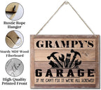Rustic Sign, Father's Day Gift, Dad's Gift, Grandpa's Gift, Decor Hanging Wood Signs, Printed Wood Wall Art Sign, Grampy's Garage, If He Can't Fix It We're All Screwed, Vintage Sign Gift for Grandpa