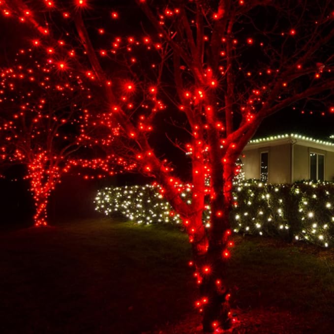 Dazzle Bright 300 LED Christmas String Lights, 100 FT Connectable Waterproof String Lights Green Wire with 8 Modes Christmas Decoration for Indoor Outdoor Party Yard Garden Decor (Red)