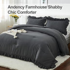 Andency Dark Gray Twin Size Comforter, 2 Pieces Kids All Season Ruffle Bed Comforter Set, Boho Lightweight Solid Farmhouse Shabby Chic Bedding Comforters & Sets (66x90Inch Comforter)