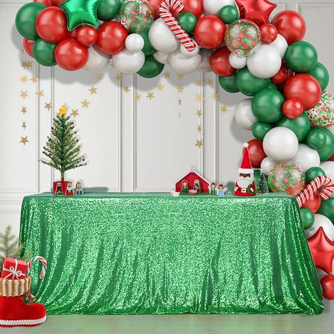 SquarePie Sequin Tablecloth 90 x 132 Inch Green Sparkly Table Cloth for Wedding Party Decoration