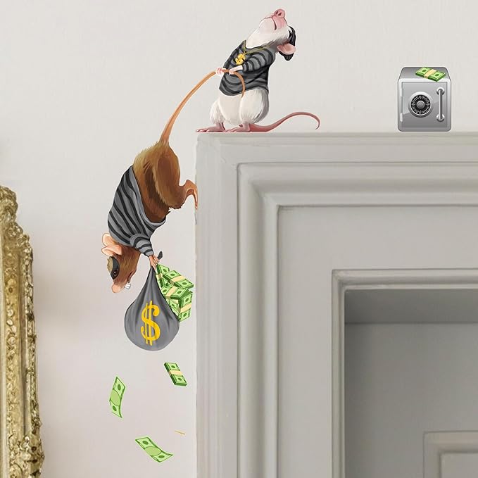 Mouse Reading Book, Wall Decor Sticker Decal, Kids Room, Classroom, Home, Bedroom, Bookcase, Book Lover, of Mice and Men, Children, Adorable, (Mice Burglars)