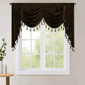 Luxury Brown Waterfall Swag Tier Curtains W59 inches, 1 Panel | Kitchen Half Window, Light Blocking Privacy Sliding Door Decor for Living Room, Rod Pocket