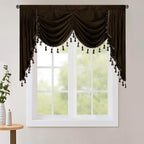 Luxury Brown Waterfall Swag Tier Curtains W59 inches, 1 Panel | Kitchen Half Window, Light Blocking Privacy Sliding Door Decor for Living Room, Rod Pocket