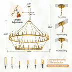 60 Inch Gold Wagon Wheel Chandelier,2 Tier 54-Lights Farmhouse Chandelier for Living Room,Round Rustic Dining Room Light Fixture,Extra Large Foyer Chandeliers for High Ceilings,for Staircase,Entryway