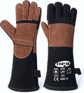 TOPDC Welding Gloves 16Inch 1000℉Heat/Fire Resistant Reinforced Leather Fireproof Gloves with Kevlar Stitching for Mig, Tig, Stick, Forge, BBQ, Grill, Oven, Fireplace, Furnace, Animal Handling, SMALL