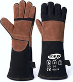 TOPDC Welding Gloves 16Inch 1000℉Heat/Fire Resistant Reinforced Leather Fireproof Gloves with Kevlar Stitching for Mig, Tig, Stick, Forge, BBQ, Grill, Oven, Fireplace, Furnace, Animal Handling, SMALL