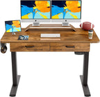 BANTI 55'' Adjustable Height Electric Standing Desk with Double Drawer, Stand Up Home Office Desk with Splice Tabletop, Rustic Brown
