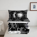 Sun and Moon Bedding Set Constellation Galaxy Comforter for Kids Boys Girls Teens Psychedelic Boho Mandala Comforter Breathable Celestial Duvet Set Black White Room Decor Quilt Cover Full Size