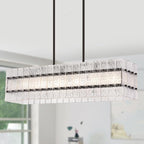 Modern Black Rectangle Water Ripple Glass Chandelier 6 Lights for Dining Room Kitchen Island Bar Living Room UL Listed L39.4 in
