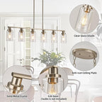 Dining Room Light Fixtures Over Table,6-Light Farmhouse Kitchen Island Lighting,44.3'' Linear Chandelier Pendant Lighting for Kitchen Island for Brushed Nickel Finish with Clear Glass Shade
