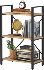 BON AUGURE Industrial 3 Tier Bookshelf, Rustic Small Book Shelves for Small Spaces, Short Wood Metal Etagere Bookcase for Living Room, Bedroom and Office (Vintage Oak)