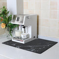 ZLR Coffee Bar Mat for Espresso Machine, 12"x20" Medium, Marble Black | Absorbent Dish Drying Mat, Stain-Hiding PU Top, Non-Slip Back, Fits Grinder, Knock Box, Tamper & Milk Frother