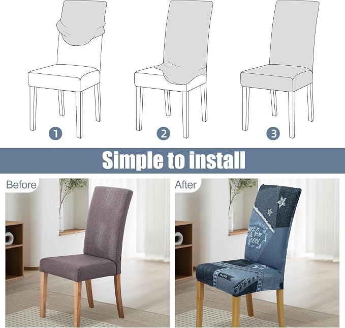 Dining Chair Covers, Stretch Seat Covers, Washable Furniture Protector | 4 Pack, Washable, Stretch Fit, Soft, Non Slip, Dining Chair Covers, Seat Protector, Furniture Cover,Easy Clean