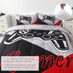 KAKKI 4 Piece Boys Twin Gamer Comforter Set with Sheets, 3D Colorful Video Game Controller Comforter for Kids Teen, All Season Soft Microfiber Gaming Bedding Set(Red,Twin)