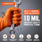 ANBOSON 10 Mil Heavy Duty Industrial Nitrile Gloves, Orange XLarge 500 Count