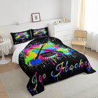 Feelyou Kids Ice Hockey Comforter Set King Size Gaming Sports Bedding Set for Boys Girls Teens Bedroom Decor Ice Sports Games Tie Dye Comforter Hockey Player Duvet Set with 2 Pillow Case