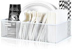 VIKEYHOME Paper Plate Organizer, Metal Silverware Caddy, White | 6 Compartments Utensil Holder for Plate, Knives, Spoon, Cup, Fork, Napkin, Caddy for Party, Camping, Picnic