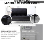 Sofa,Bed Bench,Small Spaces Furniture,Polyurethane Leather,Wood Frame,High Density Sponge Infillings,360-Degree Swivel Tray,Black Metal Leg (Black)