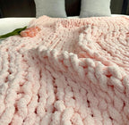 Chunky Knit Blanket Throw 40"×40", Chenille Throw Blankets, Handmade Warm & Cozy Blanket Couch Bed Home Decor, Soft Breathable Fleece Banket, Christmas for Couch Bed Sofa Best Gift (Pink)