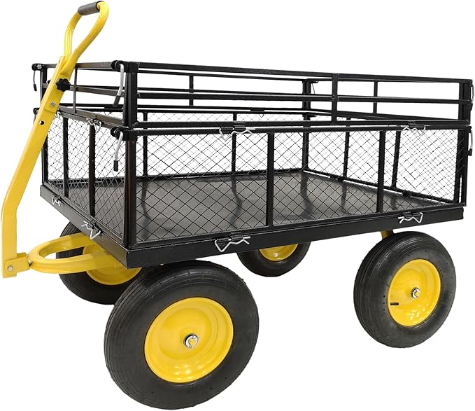 Heavy-Duty Steel Wagon Garden Cart – 1400 lbs Capacity, Removable Mesh Sides, 16" Tires, 2-in-1 Handle – Perfect for Garden, Farm, Yard, Black
