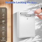 KYODOLED Locking Wall Mount Mailbox for Outside, Drop Box, X-Large, White | Heavy-Duty Steel, Outdoor Mail Box with Key Lock, Large Capacity, Home, Office & Apartment Use, 16.2H × 11.2L × 4.6W In