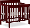 Aden 4-in-1 Convertible Mini Crib In Cherry, Greenguard Gold Certified, Non-Toxic Finish, New Zealand Pinewood, With 3 Mattress Height Settings