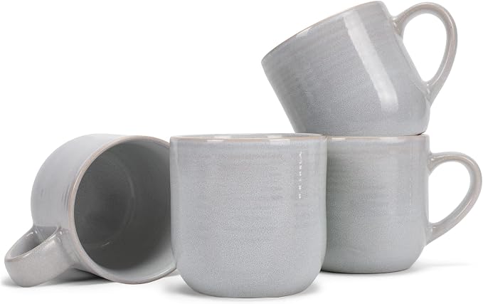 Elanze Designs Glossy Reactive Glaze Large 17 Fluid Ounce Everyday Kitchen Food Grade Ceramic Stoneware Coffee Mug Cup with Comfort Curved Handles, Set of 4, Pale Grey