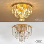 21.65" 10 Light Gold Crystal Ceiling Light for Dining Room | K9 Crystal, Stainless Steel, 3 Tier, E12 Base, Flush Mount, for Kitchen Island Living Room Bedroom Entryway