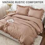 Andency Taupe Queen Comforter Set(90x90Inch), 3 Pieces(1 Ruffle Comforter and 2 Pillowcases) Solid Bedding Comforter Sets for Queen Bed, Lightweight and Fluffy Soft Microfiber Bedding Set