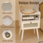 AWASEN White Nightstand with Charging Station, Modern Bedside Table with Glass Decorative Drawer, Small End Side Table with 2 Tiers Storage Space, for Bedroom, Office and Small Space(White)