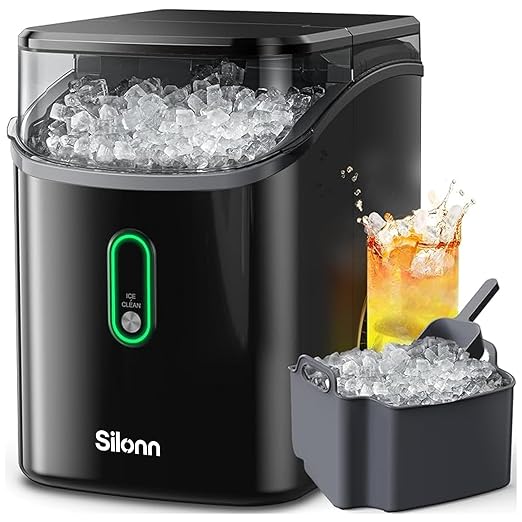 Silonn Nugget Ice Maker Countertop, Pebble Ice Makers with Crushed Soft Chewable Ice, 33lbs Per Day with Scoop, Pellet Portable Ice Machines with Auto-Cleaning for Home, Kitchen, Office, Black