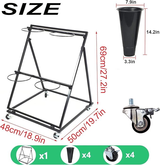 Flower Display Stand, 3-Layer Heavy-Duty Mobile Plant Cart shelve with Wheels, with Plastic Buckets, Easy to Install, Suitable for Indoor and Outdoor Balcony Courtyard Garden Art Exhibitions