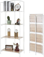 No Assembly Folding Bookshelf, 4 Tier White Bookshelf, Metal Book Shelf for Storage, Folding Bookcase for Office Organization and Storage, 12.6" D x 22.44" W x 55.51" H