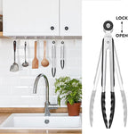 HOTEC Premium Stainless Steel Locking Kitchen Tongs with Silicon Tips, Heat Resistant Cooking Tongs Set of 3-7", 9" and 12", Black