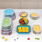 Collapsible Food Storage Containers with Lid & Air Vent, 16 Pack, 8 Rectangular + 8 Round, Annaklin Foldable Silicone Lunch Containers Collapsible Bowls Set, Microwave Freezer Dishwasher Safe, 4-Color
