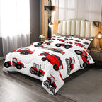 Erosebridal Red Tractor Comforter Set Heavy Equipment Truck Bedding Set for Kids Boys Girls Harvester Tractor Duvet Set Twin Size Farm Equipment Quilt Set Bedroom Collection 2Pcs Room Decor