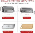 Geesta Grilling Prep and Serve Tays, Stainless Steel Large Capacity Food Prep Tray, Grill Carry System, Marinade Container with Lid and Cutting Board,BBQ Grill Accessories, Grilling Gifts for Men
