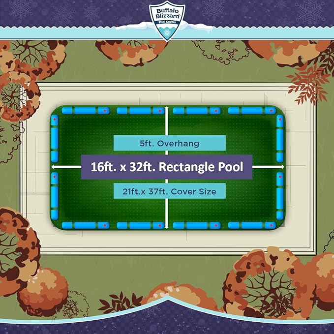 Buffalo Blizzard Ripstopper 16 ft x 32 ft Rectangular Winter Pool Cover | Green Heavy Duty Cover for Inground & Above Ground Swimming Pools | Cold & UV Resistant | Shields from Seasonal Debris