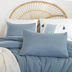 Dusty Blue Comforter Set King Size - 3 Pieces Lightweight Solid Grayish Blue Bedding Comforter Set - All Season Fluffy Microfiber Bed Set (1 Comforter, 2 Pillowcases)