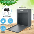 Yaocom Locking Mailbox with Key for Outdoor 12 x 10.5 x 4.7 Inches Large Wall Mount Mail Box with Lock Security Mail Drop Metal Collection Boxes Hanging Secure Postbox(Dark Gray)