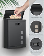 Uniclife Large Mailbox, Wall Mount Mailboxes for Outside, Black | Mail Boxes with Combination Lock, Security Locking Key Drop Box for House School Office and Outdoor