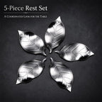 ChezMax Pack of 5 Zinc Alloy Chopsticks Spoon Forks Knives Tableware Rest Set, Leaves