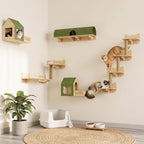 16-in-1 Cat Wall Shelves, Solid Pine Wood Cat Climbing System with Tunnel, Perch, Bridge, Condo and Sisal Scratching Post, Indoor Wall-Mounted Furniture for Cats