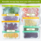 8 Pack Silicone Bags Reusable Storage Silicone Bags-3 Reusable Gallon Freezer 3 Sandwich 2 Snack Bags, Leakproof Food Storage Containers for Home Work