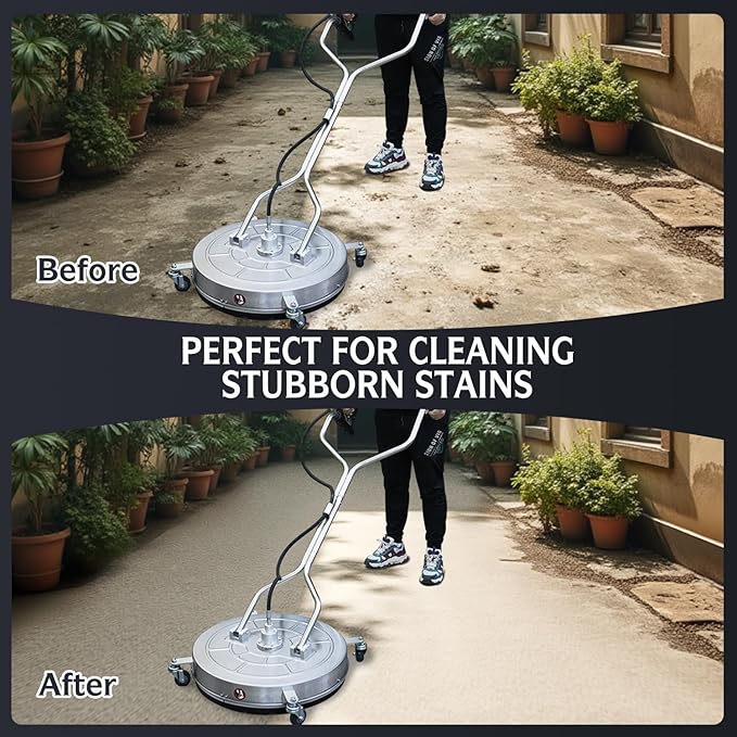 RAYNEL 24'' Pressure Washer Surface Cleaner with 4 Wheels, Dual Handle, Stainless Steel Housing, 2 Hose Adapters, 4 Replacement Nozzles