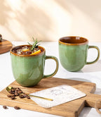 LERATIO Ceramic Coffee Mugs Set of 6,12oz Handmade Coffee Mugs Set with Large Handle for Cappuccino/Latte/Tea/Hot Cocoa, Dishwasher & Microwave Safe-Sage Meadow Green