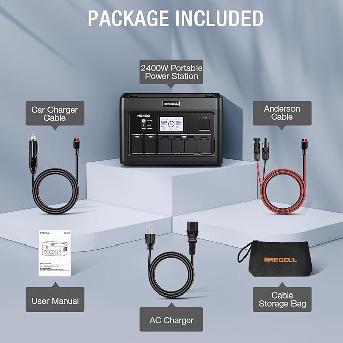 GRECELL Solar Generator 2400W Portable Power Station, 1843Wh UPS Backup LiFePO4 Battery Supply with 11 Outlets(4 2000W AC Outlets,2 PD100W), 2Hrs Quick Charge for Home Emergency RV Trip Van (H2400)